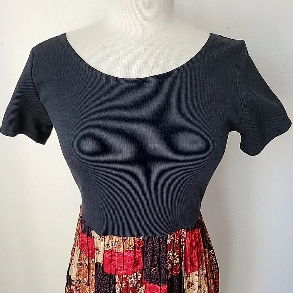 Vintage Patchwork Pleated Dress - image 3